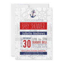 Nautical Baby Shower Invitation, Boy Blue Red Ahoy