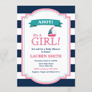 Nautical Baby Shower Invitation Girl Sailboat