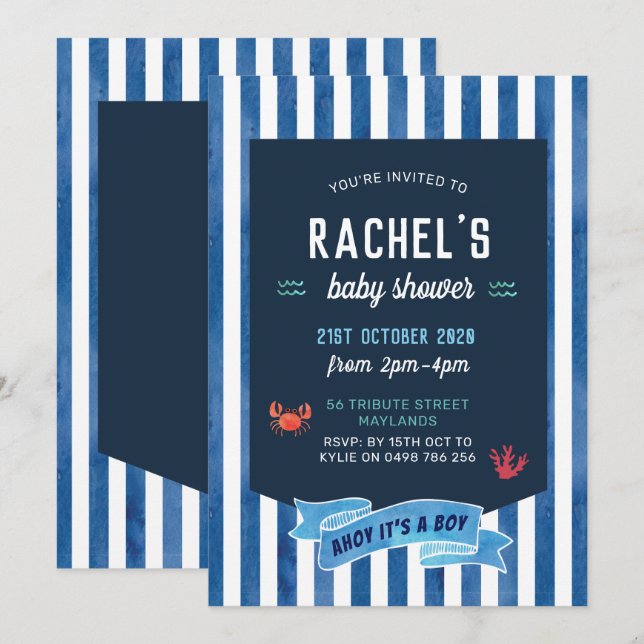 Nautical Baby Shower Invitation, Nautical Invitation (Front/Back)