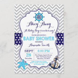 Nautical Baby Shower Invitation Navy Blue Grey