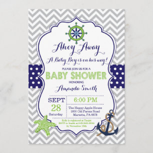Nautical Baby Shower Invitation Navy Green Grey