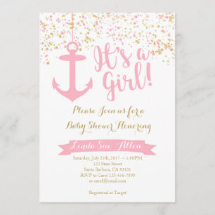 Nautical Baby Shower Invitation- Pink and Gold Invitation