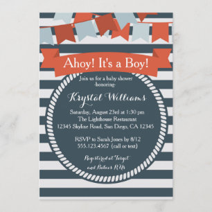 Nautical Baby Shower Invitation Red and Blue