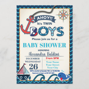 Nautical Baby Shower Invitation Twins