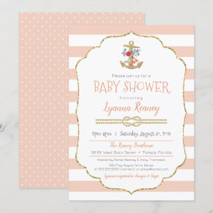 Nautical Baby Shower Invitation with Floral Anchor