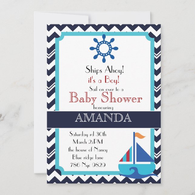 Nautical baby shower invite for boy (Front)