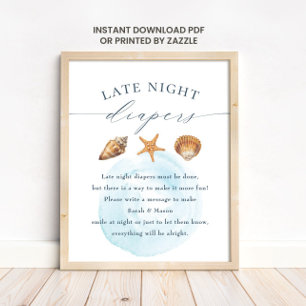 Nautical Baby Shower "Late Night Diapers" Sign