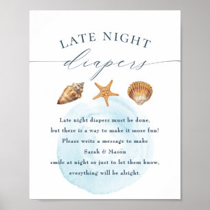 Nautical Baby Shower "Late Night Diapers" Sign