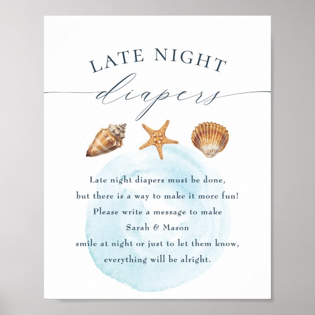 Nautical Baby Shower "Late Night Diapers" Sign (Front)