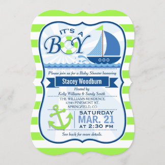 Nautical Baby Shower; Lime Green & Blue Invitation
