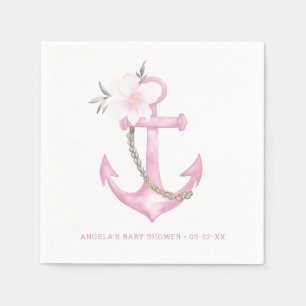 Nautical Baby Shower Napkins Pink Floral Anchor