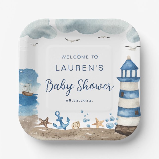 Nautical Baby Shower Paper Plates (Front)