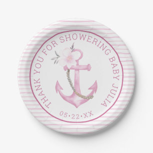 Nautical Baby Shower Paper Plates   Pink Anchor Th