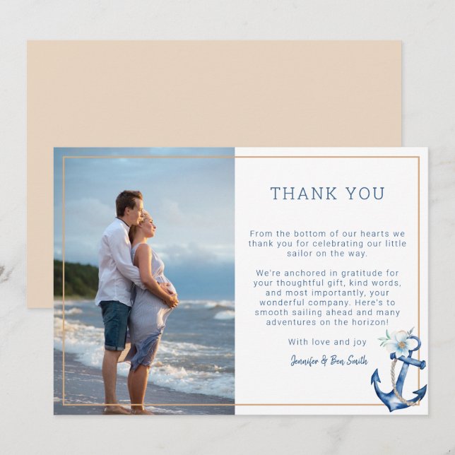 Nautical Baby Shower Photo Thank You Card | Waterc (Front/Back)