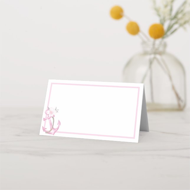 Nautical Baby Shower Place Card | Pink Watercolor  (Front)