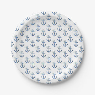 Nautical Baby Shower Plates   Blue Floral Anchor B