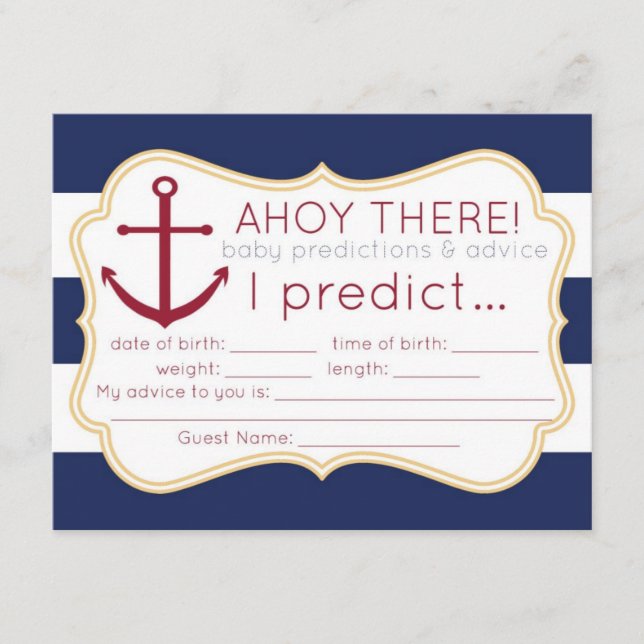 Nautical Baby Shower Predictions & Advice Card (Front)