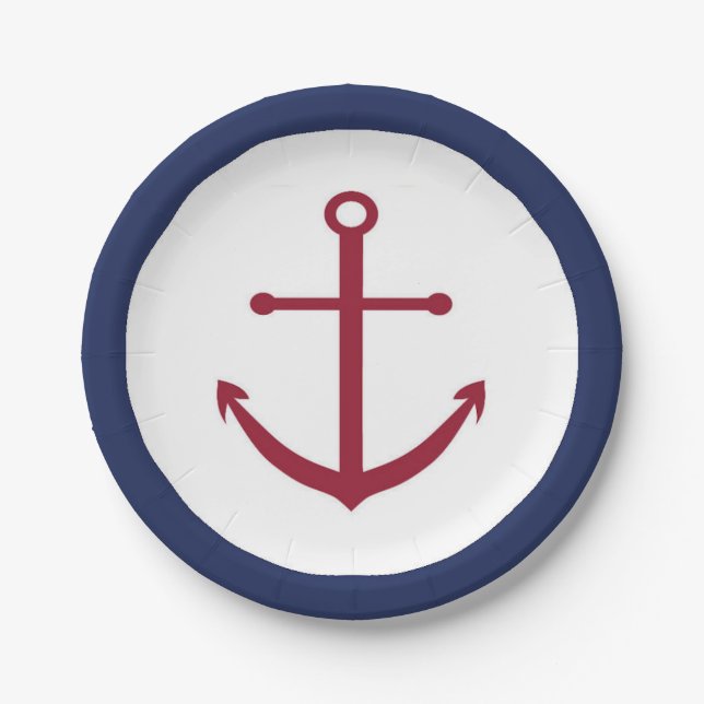 Nautical Baby Shower Red Anchor Paper Plate (Front)