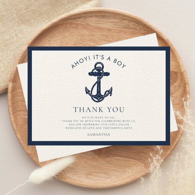 Nautical Baby Shower Thank You Card (Ahoy Anchor Baby Shower Thank You Card)