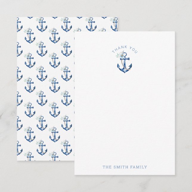 Nautical Baby Shower Thank You Card | Blue Waterco (Front/Back)