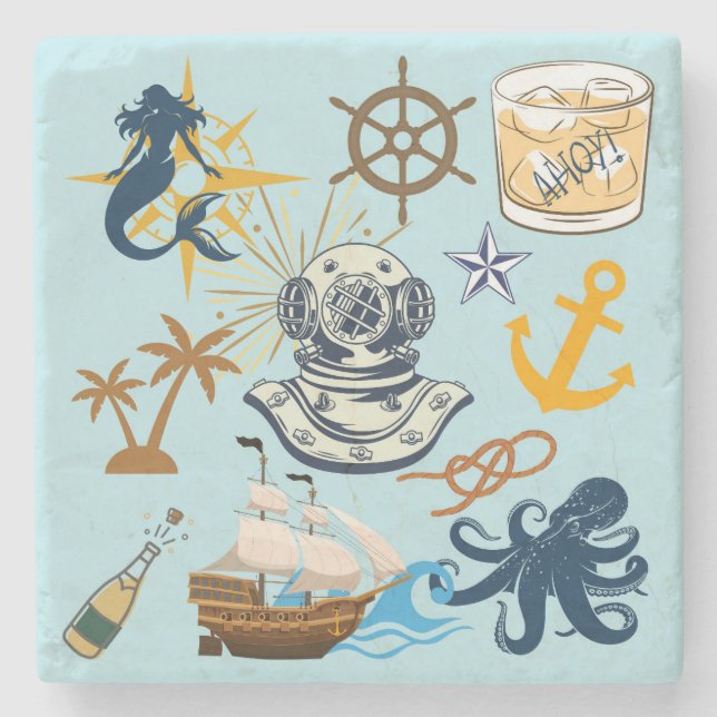  Nautical Bachelor Party Stone Coaster (Front)