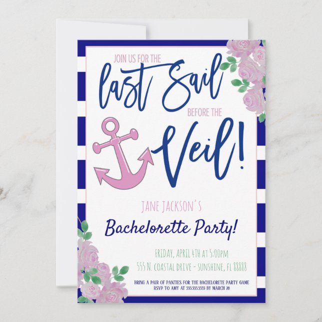 Nautical Bachelorette Party Invite (Front)