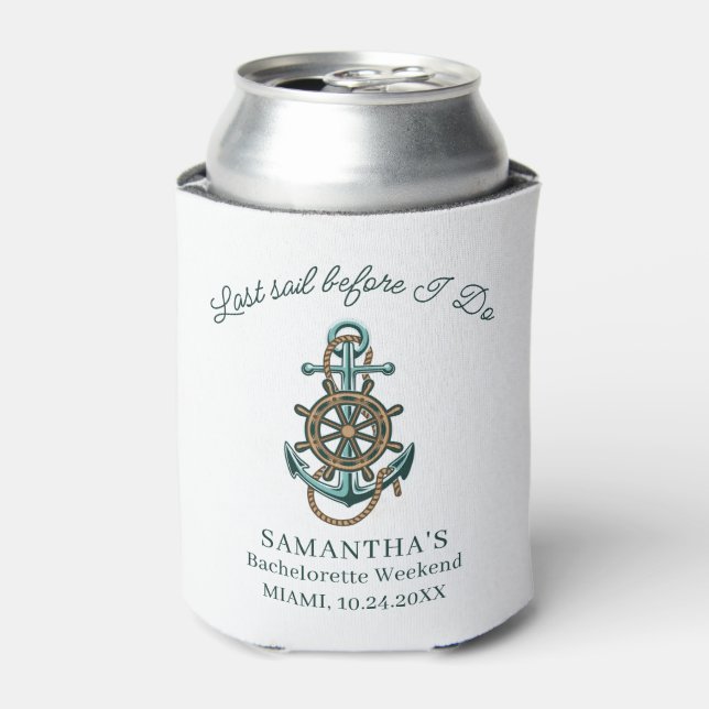 Nautical Bachelorette Weekend Boating Sail Can Cooler (Can Front)