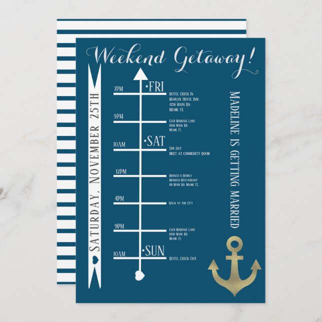Nautical Bachelorette Weekend Getaway Foil Anchor Invitation (Front/Back)