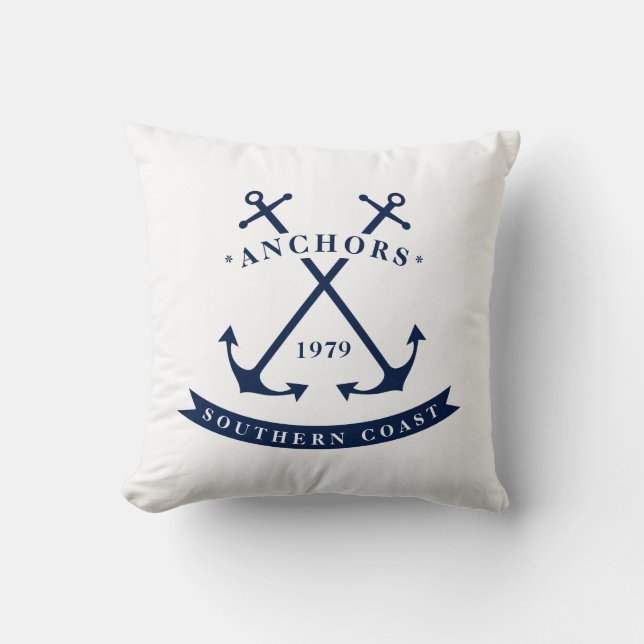 Nautical Badge Anchor Throw Pillow (Front)