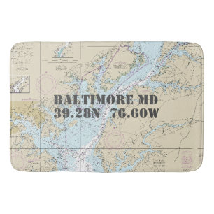 Nautical Baltimore MD Longitude Latitude Chart Bath Mat