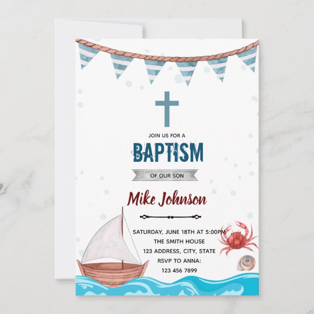 Nautical baptism theme invitation (Front)