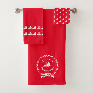 Nautical bath custom name Captain Sailboat Bath To Towel Set