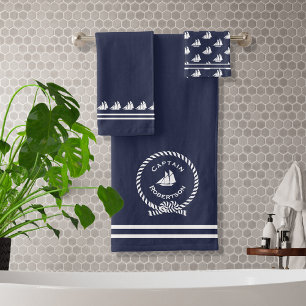 Nautical bath custom name Captain Sailboat Bath To Towel Set