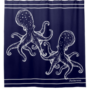  Nautical Bathroom Ocean Navy Blue Octopus Bath  S Shower Curtain