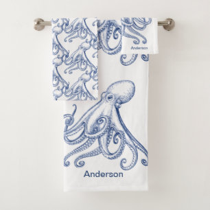 Nautical Bathroom Ocean Navy Blue Octopus Bath To Bath Towel Set