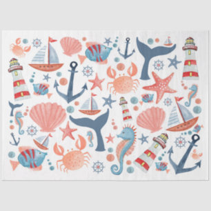 Nautical Beach Anchor Sea Shells Sailboat  Tissue Paper