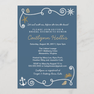 Nautical Beach Blue and Gold Bridal or Baby Shower Invitation