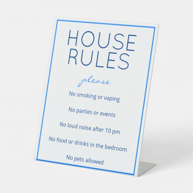 Nautical Beach Blue House Rules Table Sign (Front)