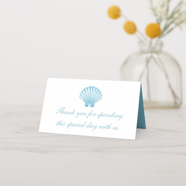 Nautical Beach Blue Nautical Wedding Thank You Place Card (Front)