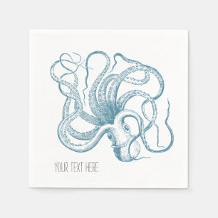 Nautical Beach Blue Octopus Napkin