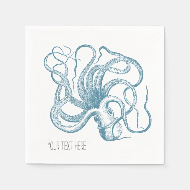 Nautical Beach Blue Octopus Napkin (Front)