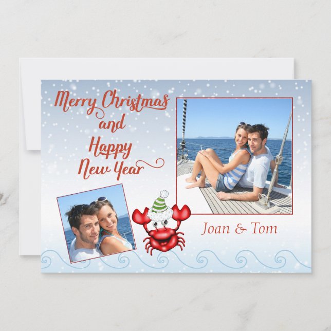 Nautical Beach Boaters Photo Christmas Card (Front)