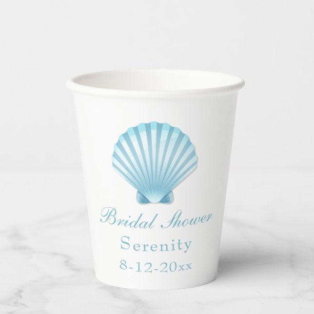 Nautical Beach Bridal Shower Blue Turquoise Shell Paper Cups (Front)