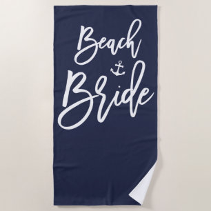 Nautical Beach Bride Towel With Anchor Navy Blue