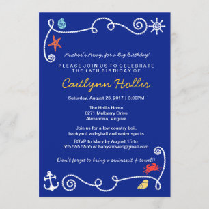 Nautical Beach (choose colour) Birthday BBQ Invitation