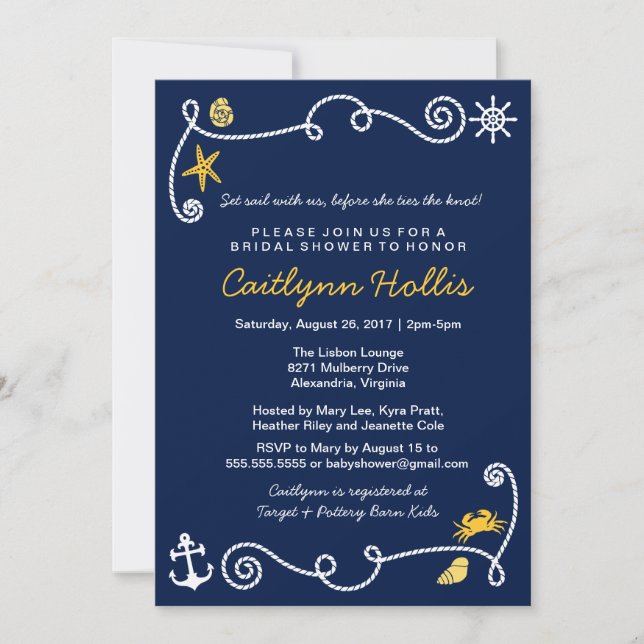 Nautical Beach (choose colour) Bridal / Baby Showe Invitation (Front)
