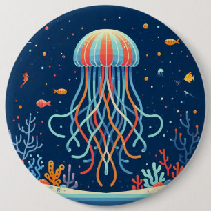 nautical/beach/coastal jellyfish 6 cm round badge