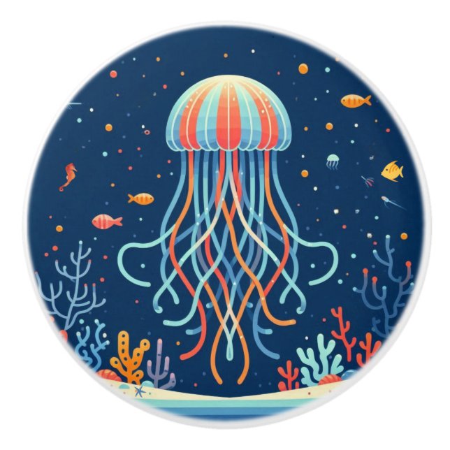 nautical/beach/coastal jellyfish ceramic knob (Front)