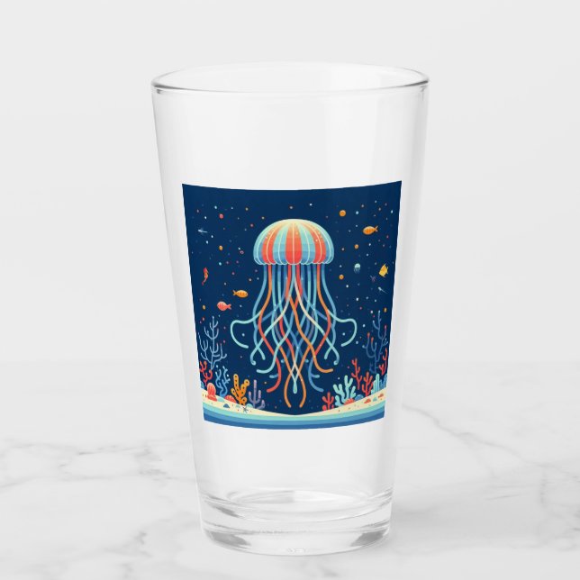 nautical/beach/coastal jellyfish glass (Front)