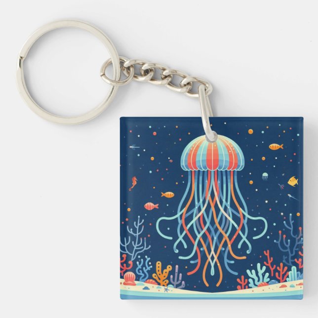 nautical/beach/coastal jellyfish key ring (Front)
